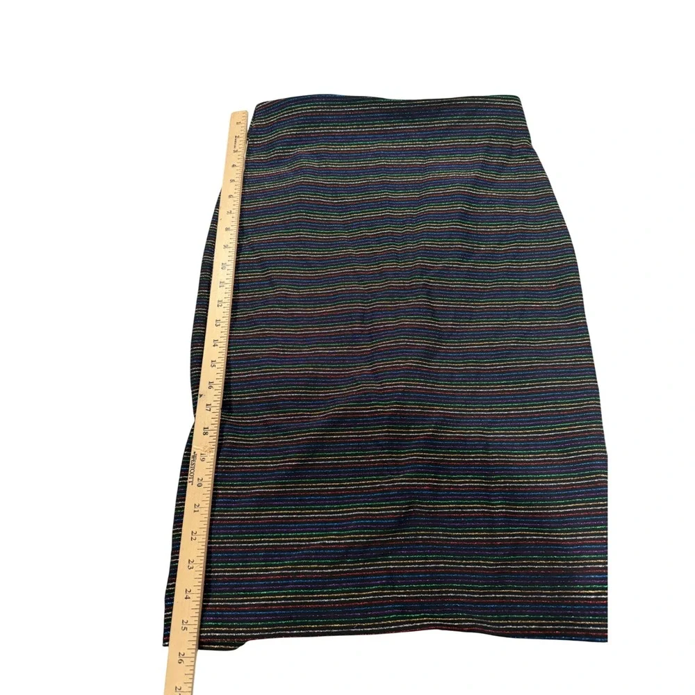 ECI New York Womens Midi Skirt Size M Black Metallic‎ Striped Elastic Waist